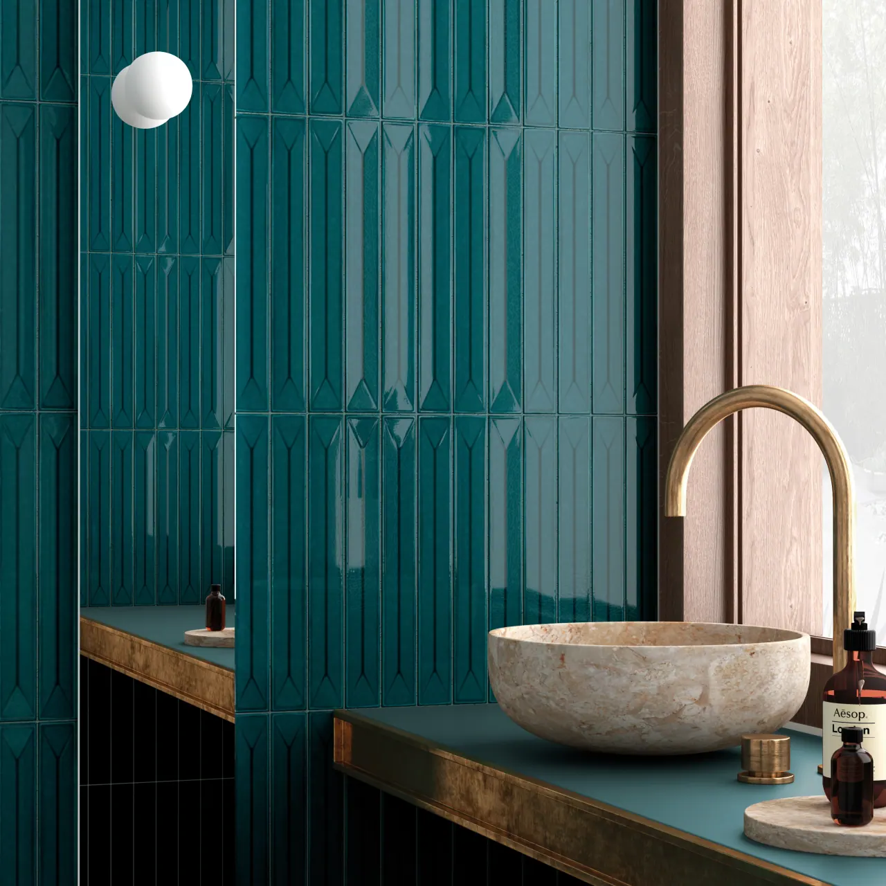 Luxury bathroom with metallic accent tiles
