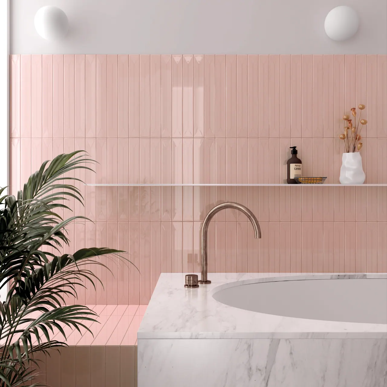 Modern bathroom with hexagonal tile pattern