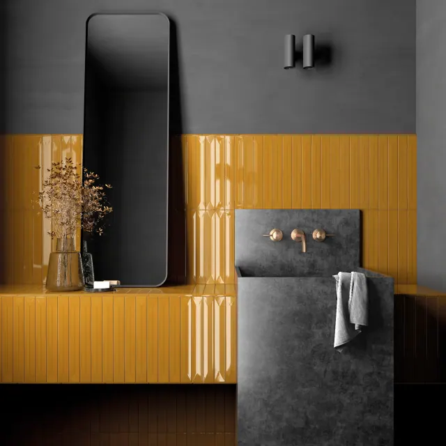 Elegant bathroom with wave pattern wall tiles