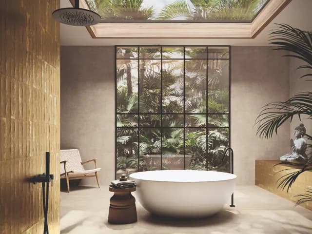 Contemporary bathroom with 3D textured wall tiles