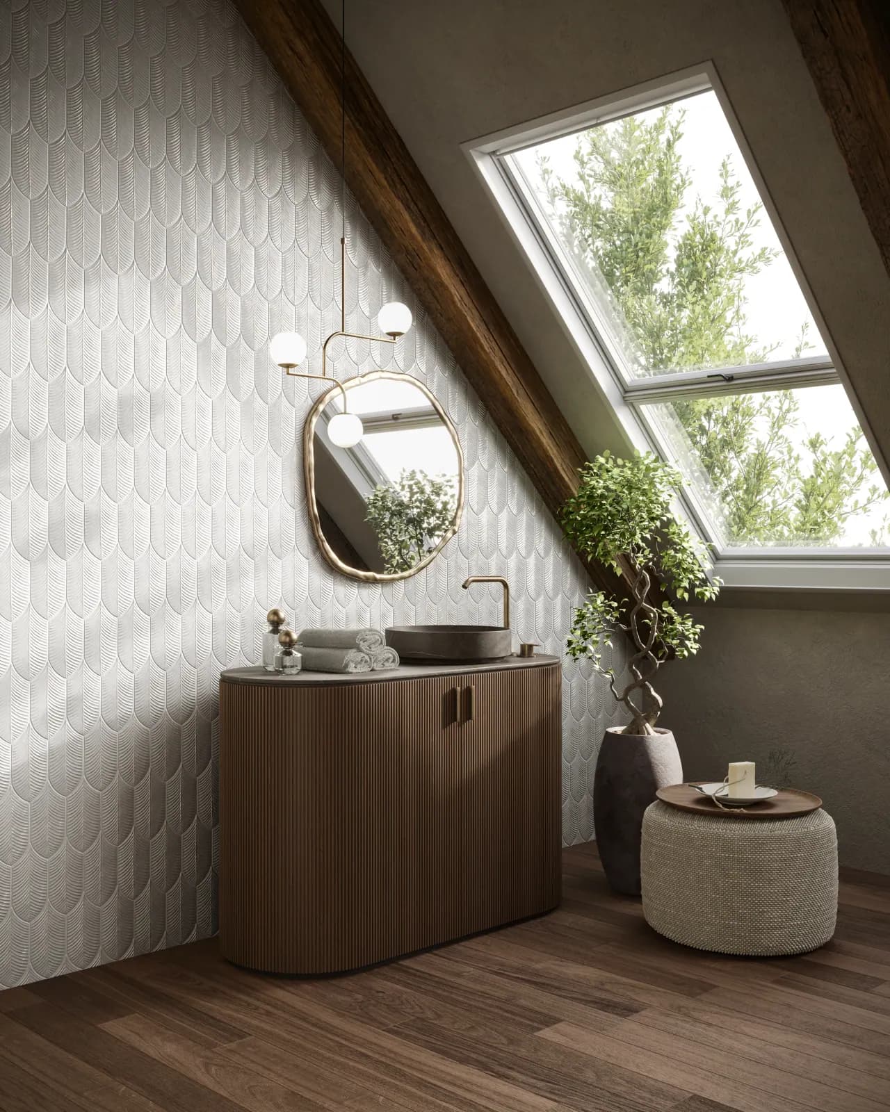 Elegant bathroom design with mosaic accent wall