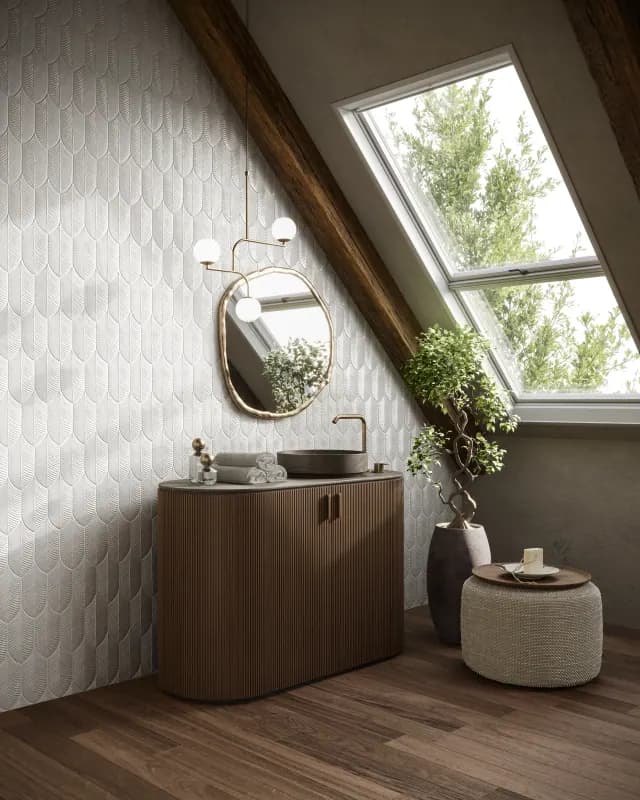 Elegant bathroom design with mosaic accent wall