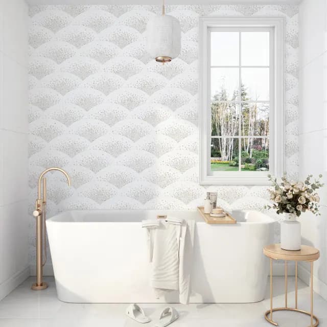 Contemporary bathroom with textured wave pattern