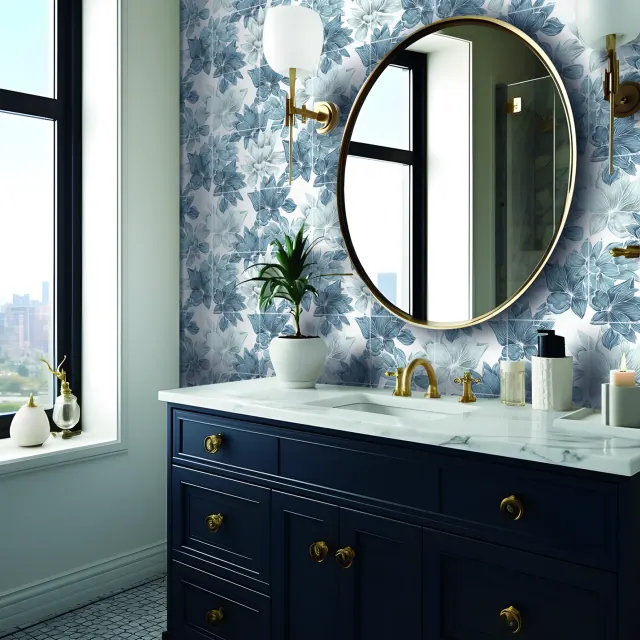 Minimalist bathroom with large format wall tiles