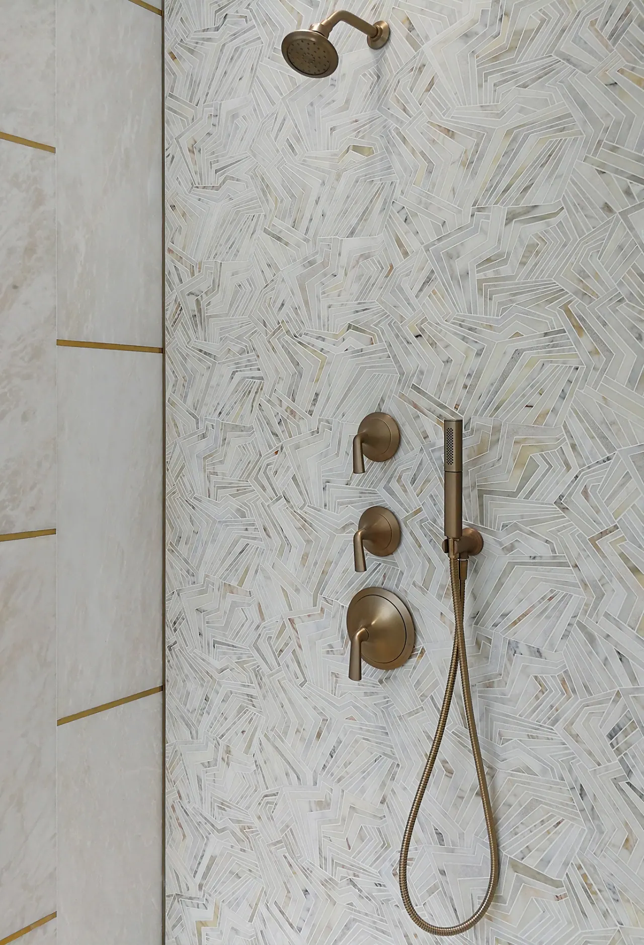 Modern bathroom with hexagonal mosaic feature