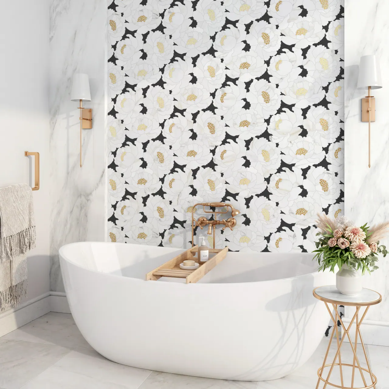 Contemporary bathroom with metallic mosaic feature