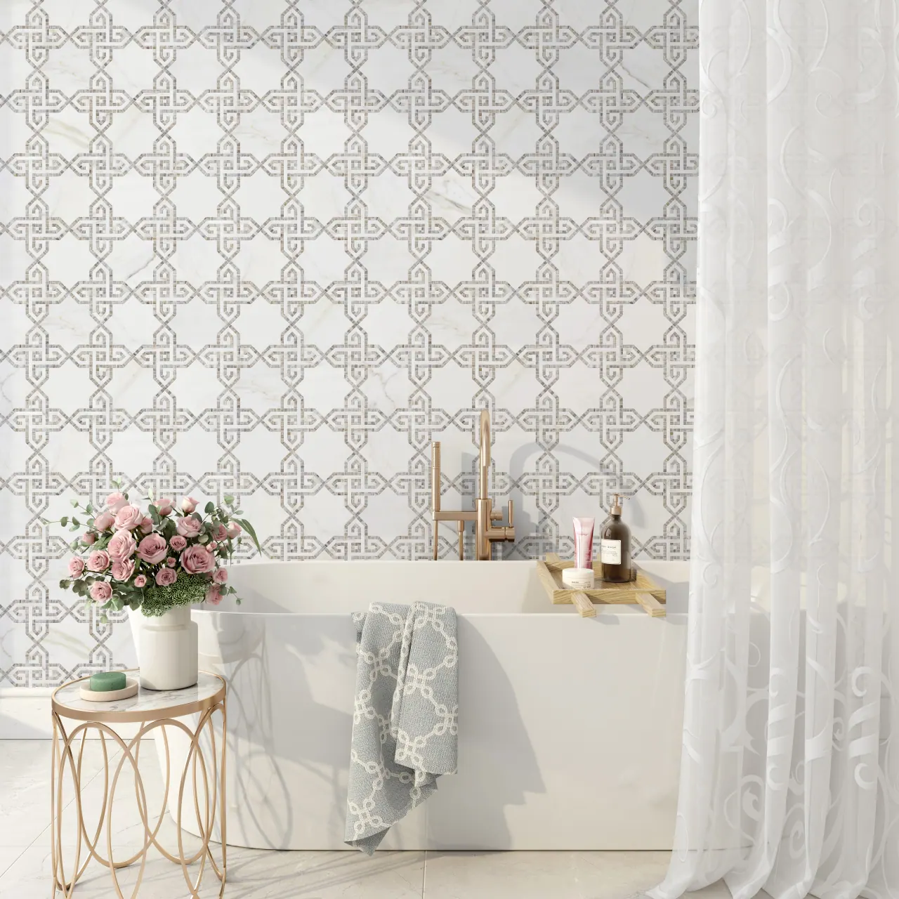 Modern bathroom with textured wave wall pattern