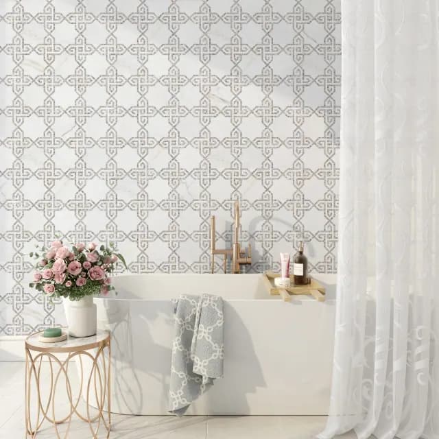 Modern bathroom with textured wave wall pattern