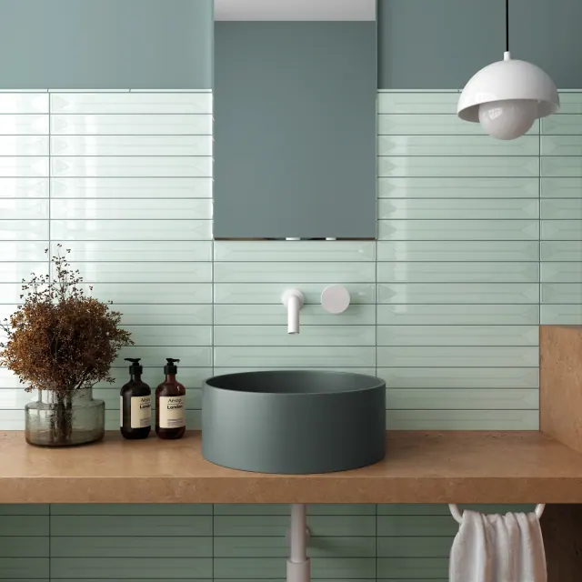 Luxury bathroom with book-matched stone feature wall