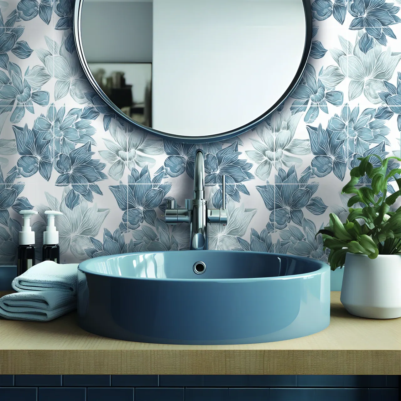 Contemporary bathroom with textured wall tile pattern