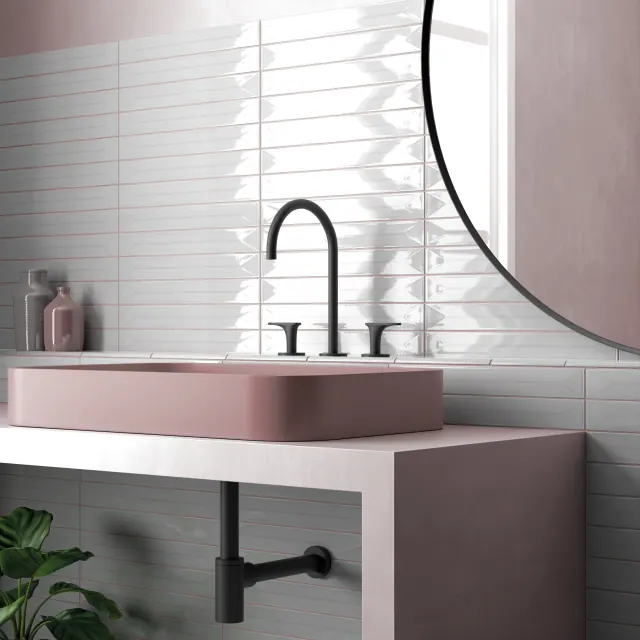 Contemporary bathroom with 3D hexagonal wall tiles
