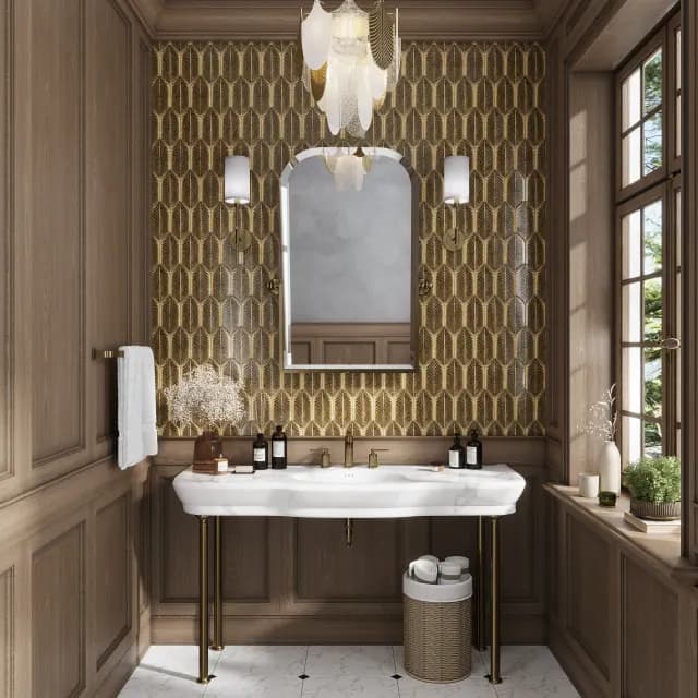 Luxury bathroom with metallic accent tiles