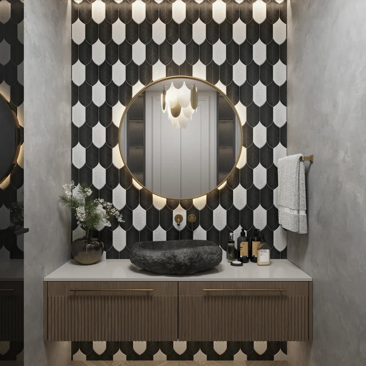 Contemporary bathroom with stone-look porcelain tiles