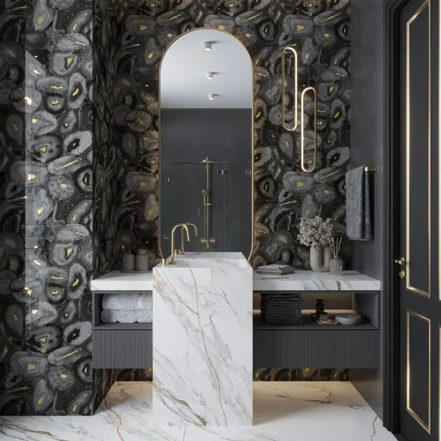 Luxury bathroom with natural stone mosaic accent
