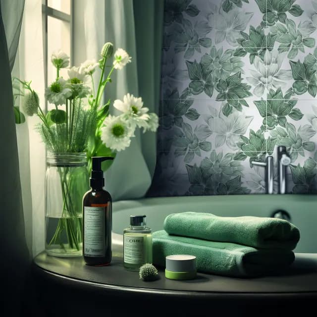 Luxury spa-like bathroom with premium stone tiles