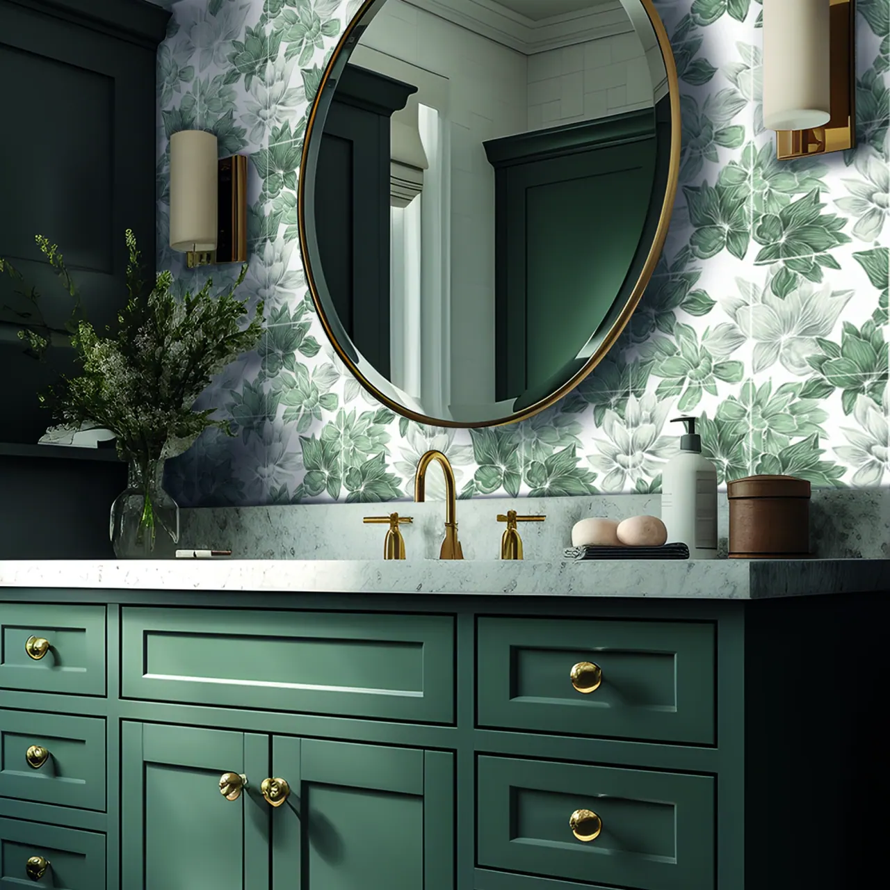 Modern bathroom with geometric pattern tiles