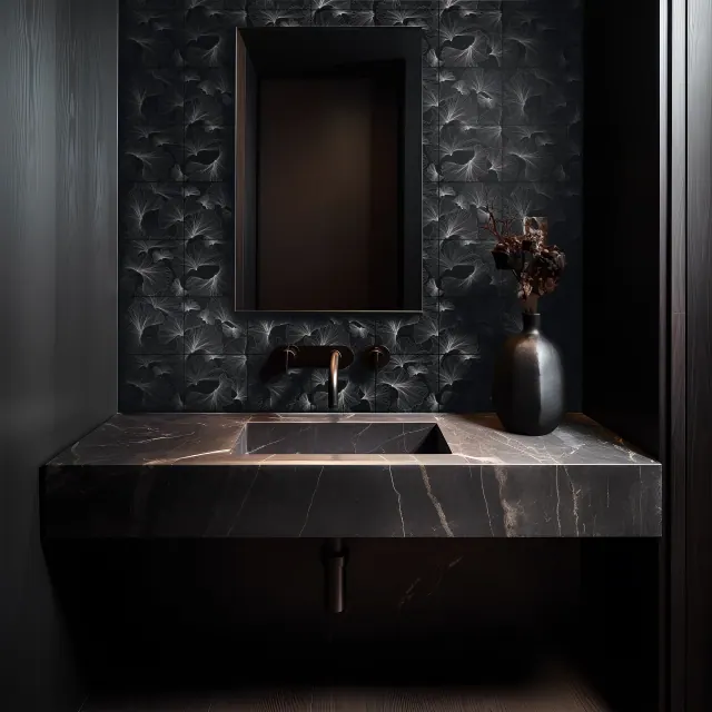 Elegant bathroom with marble-look porcelain tiles