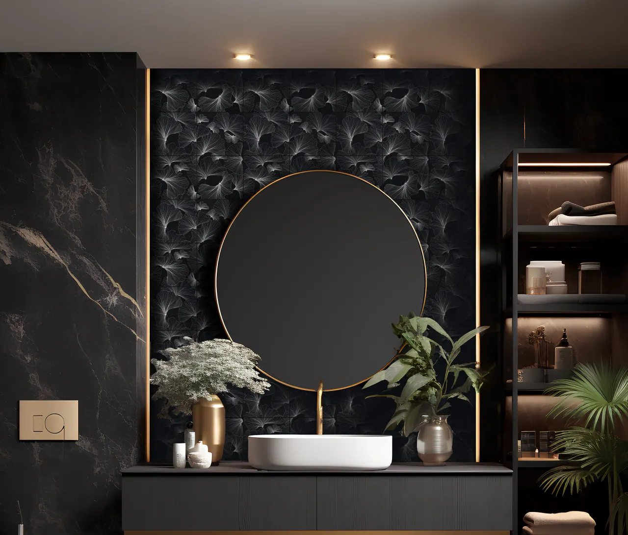 Contemporary bathroom with vertical tile installation