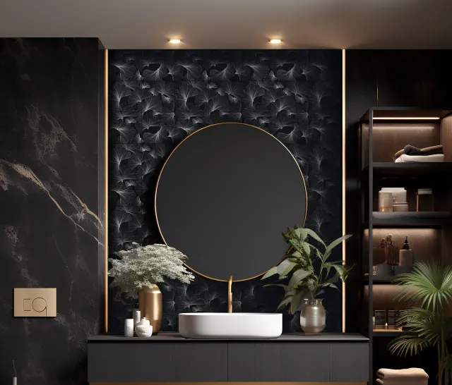 Contemporary bathroom with vertical tile installation