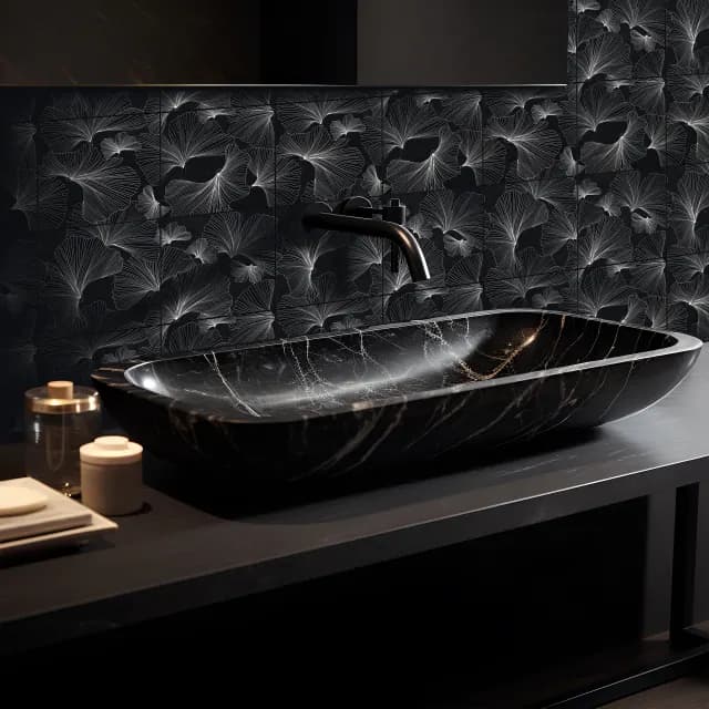 Luxurious bathroom with decorative mosaic feature wall