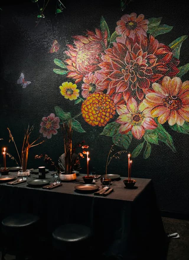 Restaurant interior with designer pattern tiles