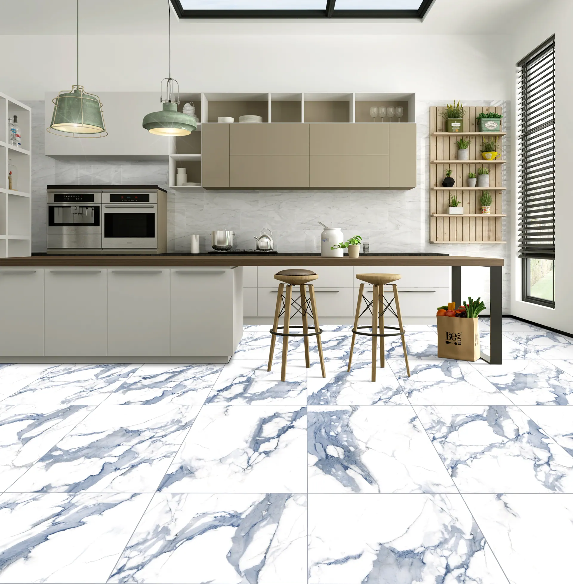 Blue statement kitchen tile backsplash installation