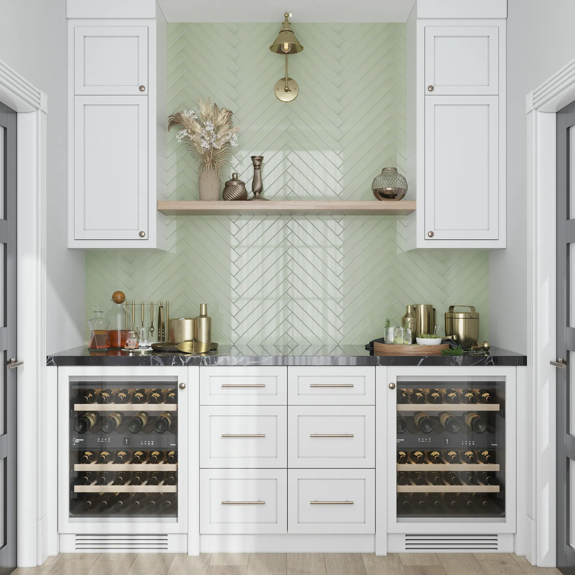 Mint colored kitchen tile design render
