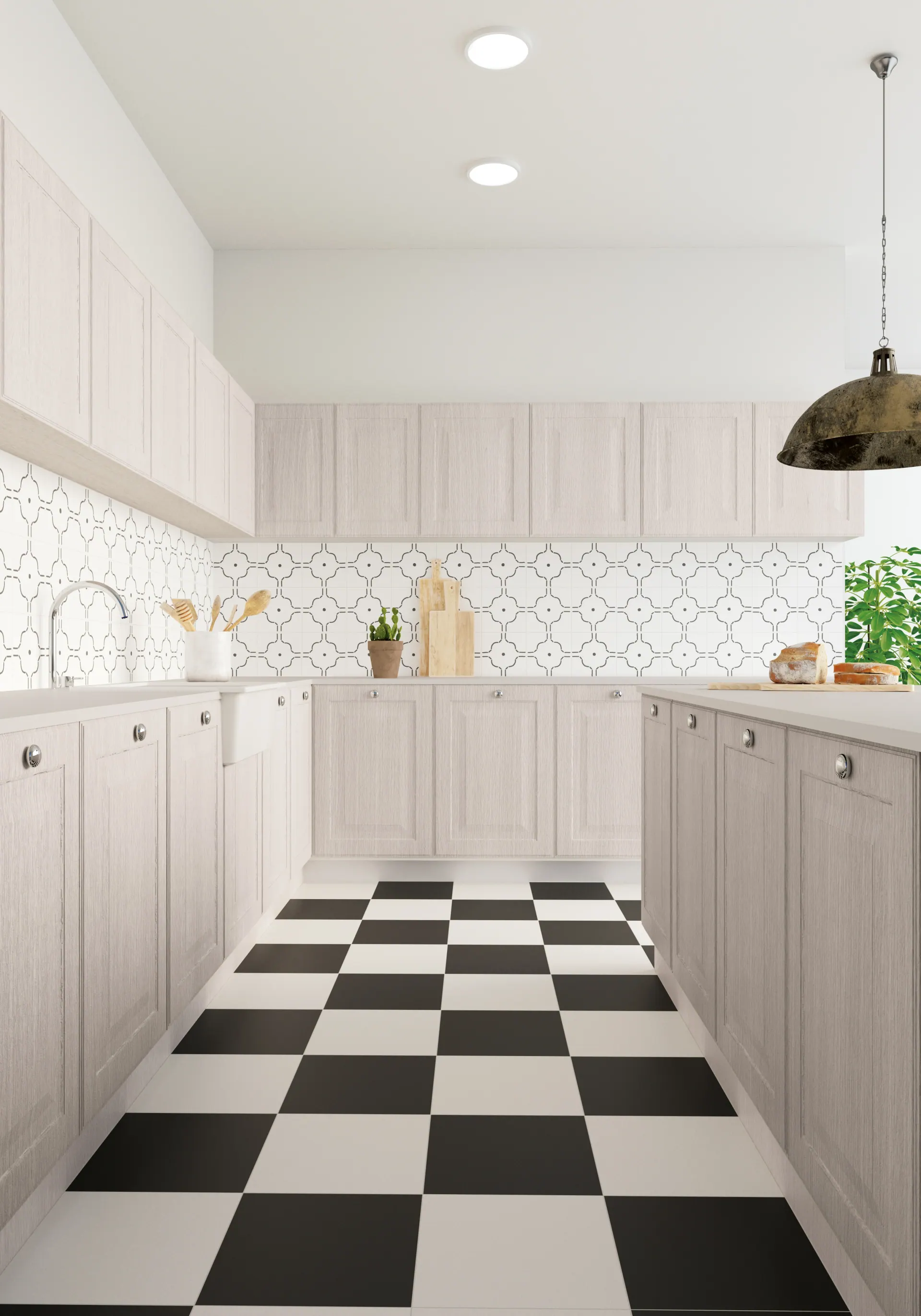 Black and white combination kitchen tile design