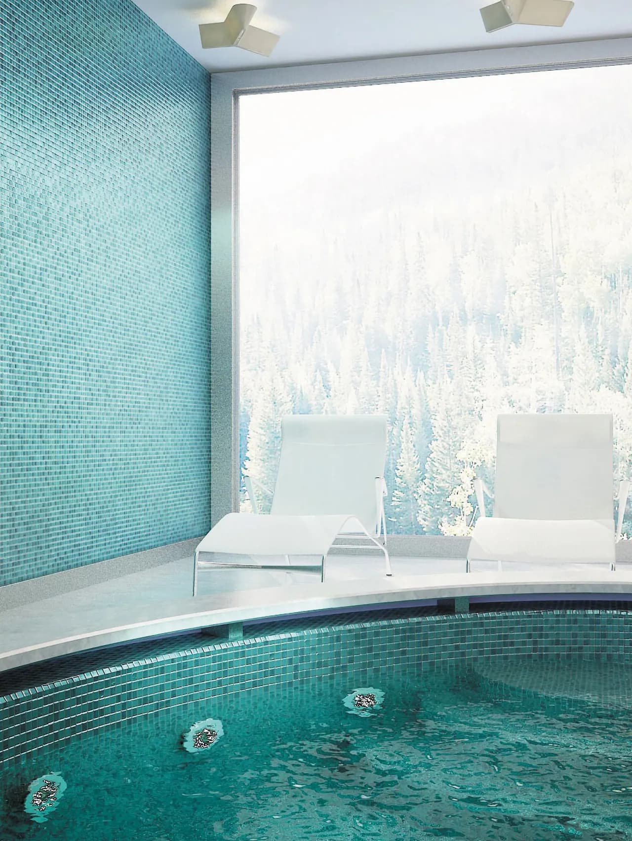 Indoor leisure pool with water features