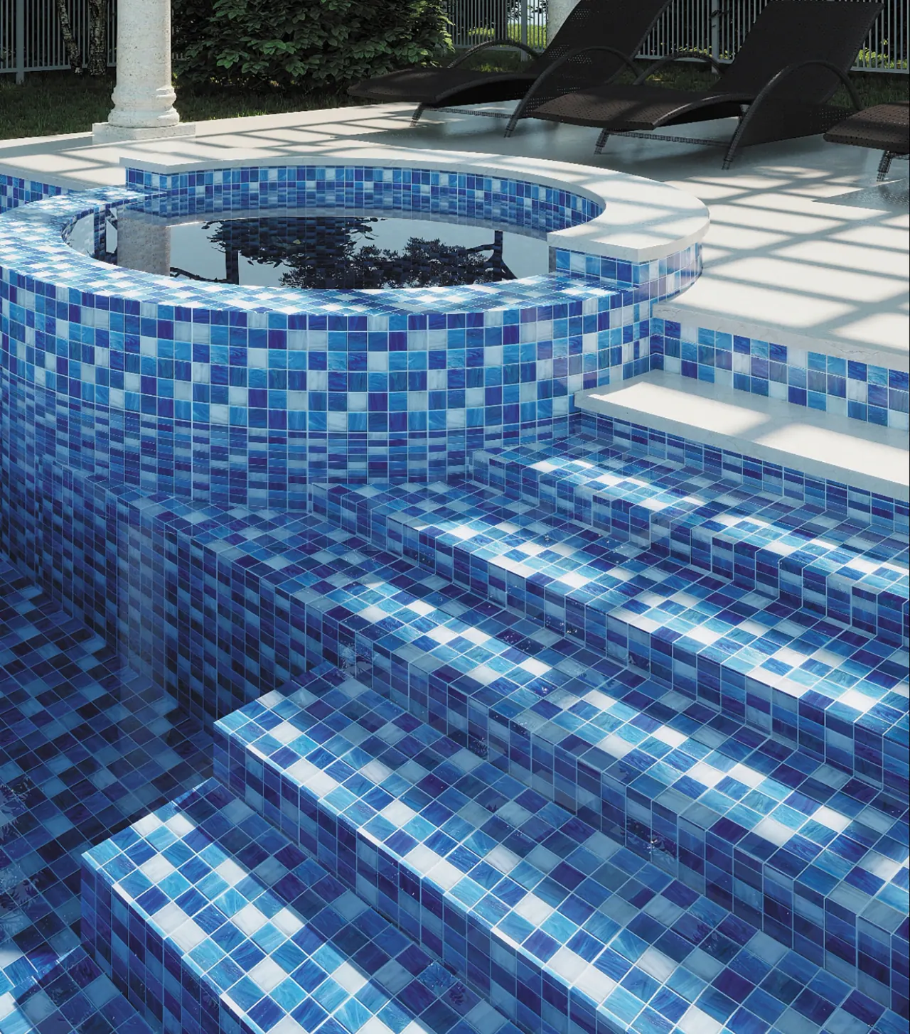 Indoor relaxation pool with meditation zone