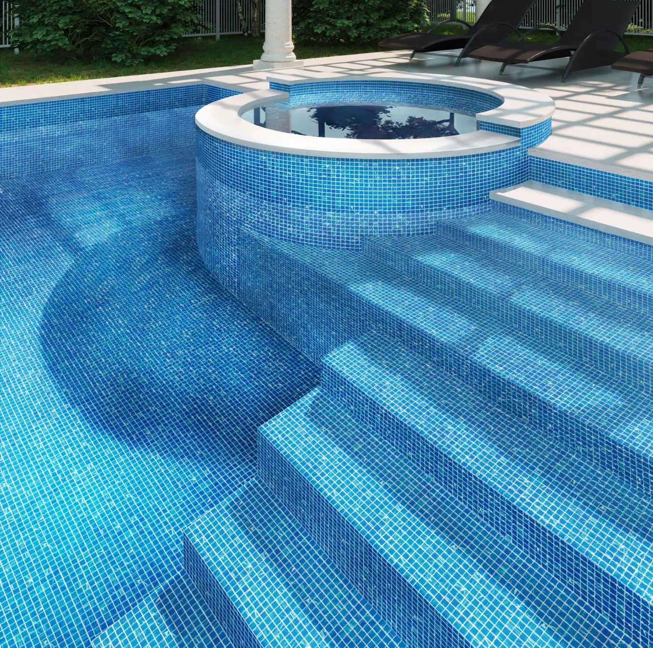 Indoor wellness pool with hydrotherapy zones